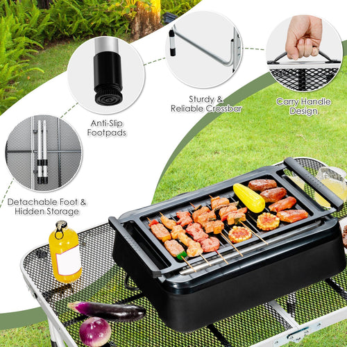 Aluminum Grill Table with Iron Mesh Top-Silver GemGear