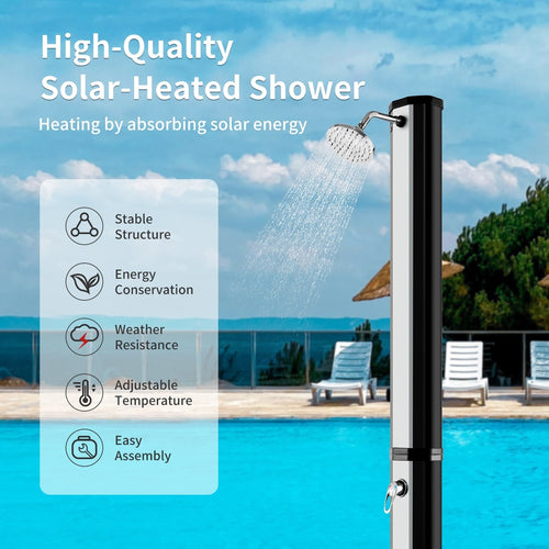 7.2 Feet 9.3 Gallon Solar Heated Shower with Adjustable Head and Foot Tap GemGear