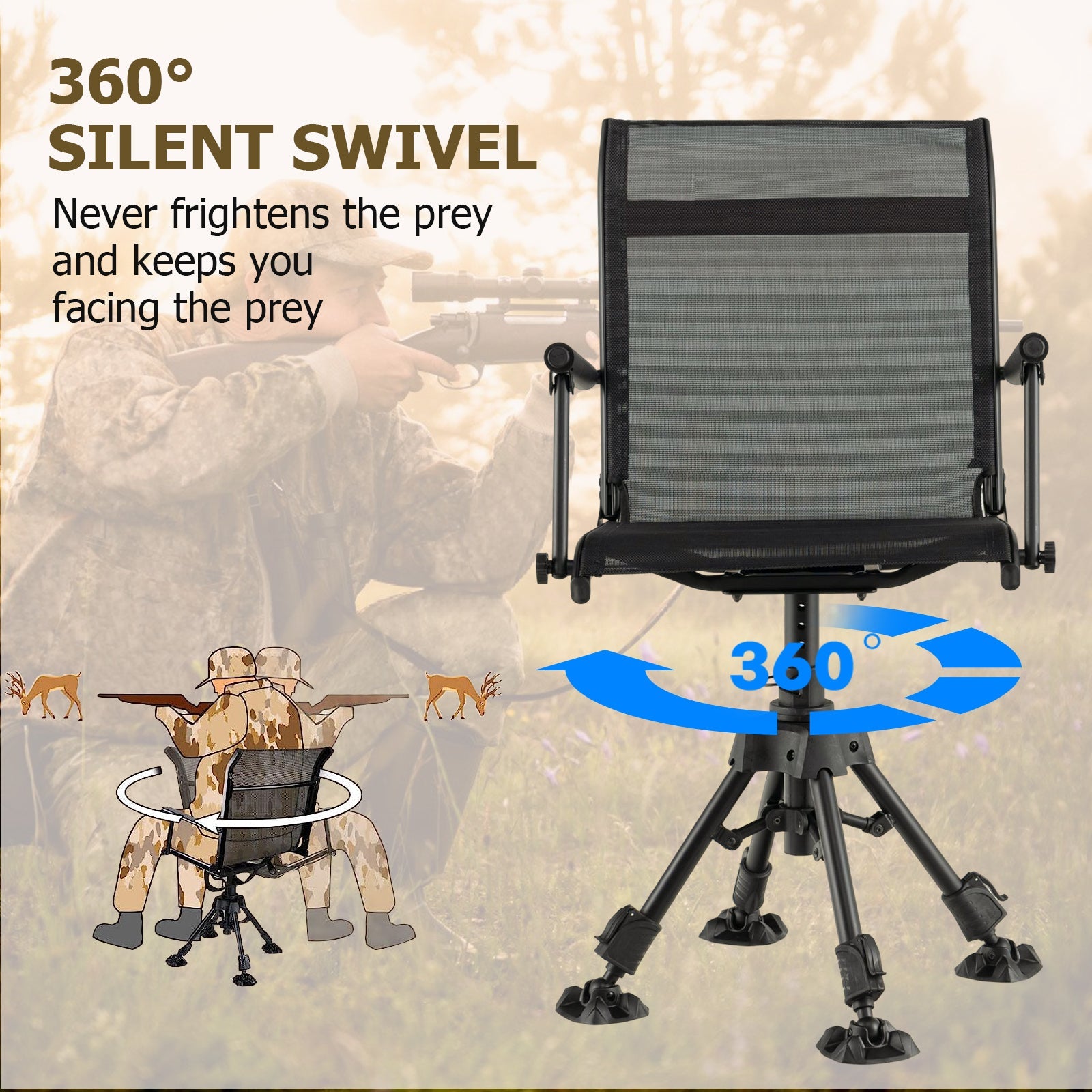 Folding Swivel Patio Chair with 4 Adjustable Leg