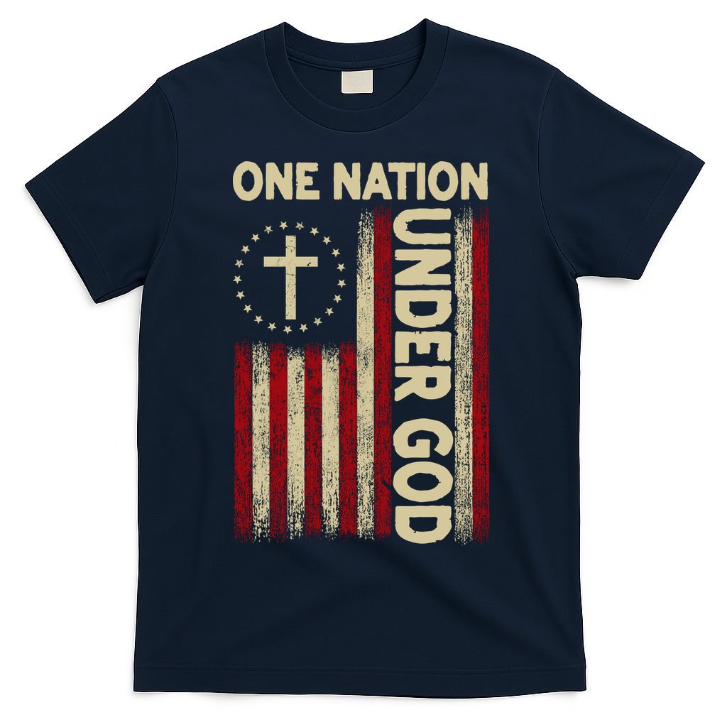 One Nation Under God Flag 4th Of July Patriotic Christian  T-Shirt Mood Vibes Tees - Express Your Mood, Wear Your Style