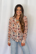 Blue B "Painted Desert" Western Chiffon Button-Up Blouse — Lightweight Semi-Opaque Desert Print (small remains) Cowhide and Conchos