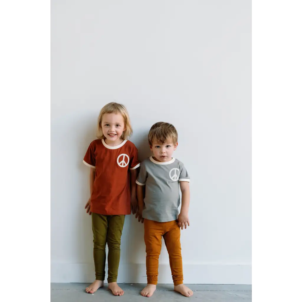 Embroidered Peace Sign T-Shirt in Auburn for Kids