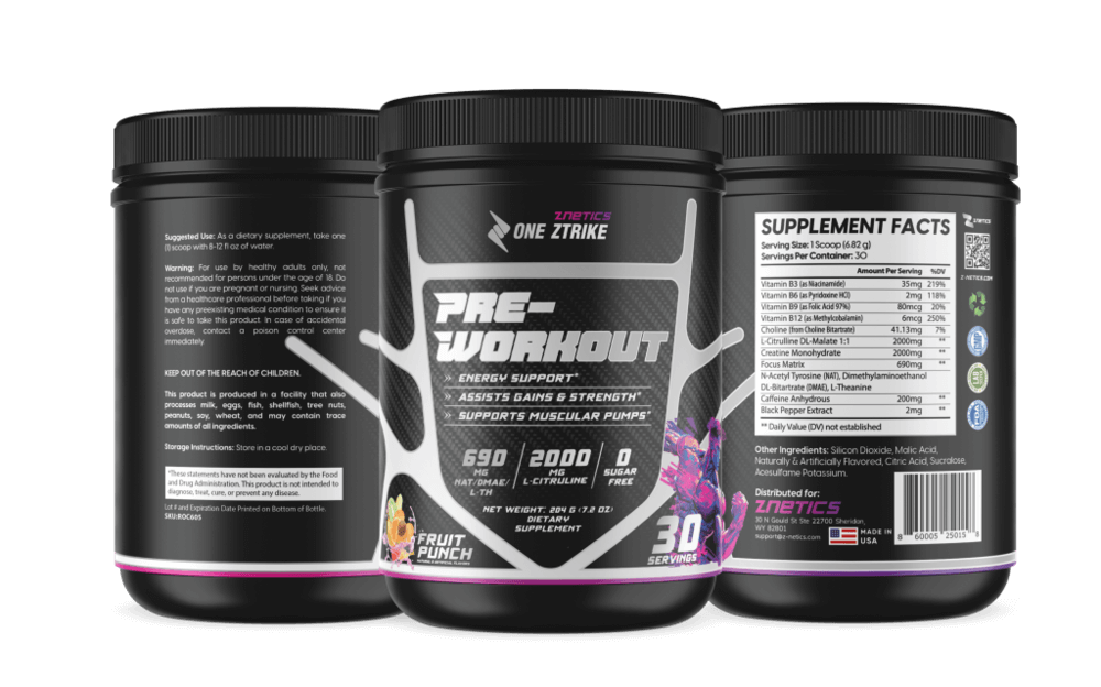 Pre-Workout Fruit Punch | Creatine, Nitric Oxide & Amino Acids | ONE ZTRIKE by ZNETICS Znetics