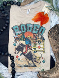 1/2 Penny "Vintage Rodeo Bull Rider" Western Graphic Tee — Sand Cotton-Blend Unisex Western Statement Cowhide and Conchos