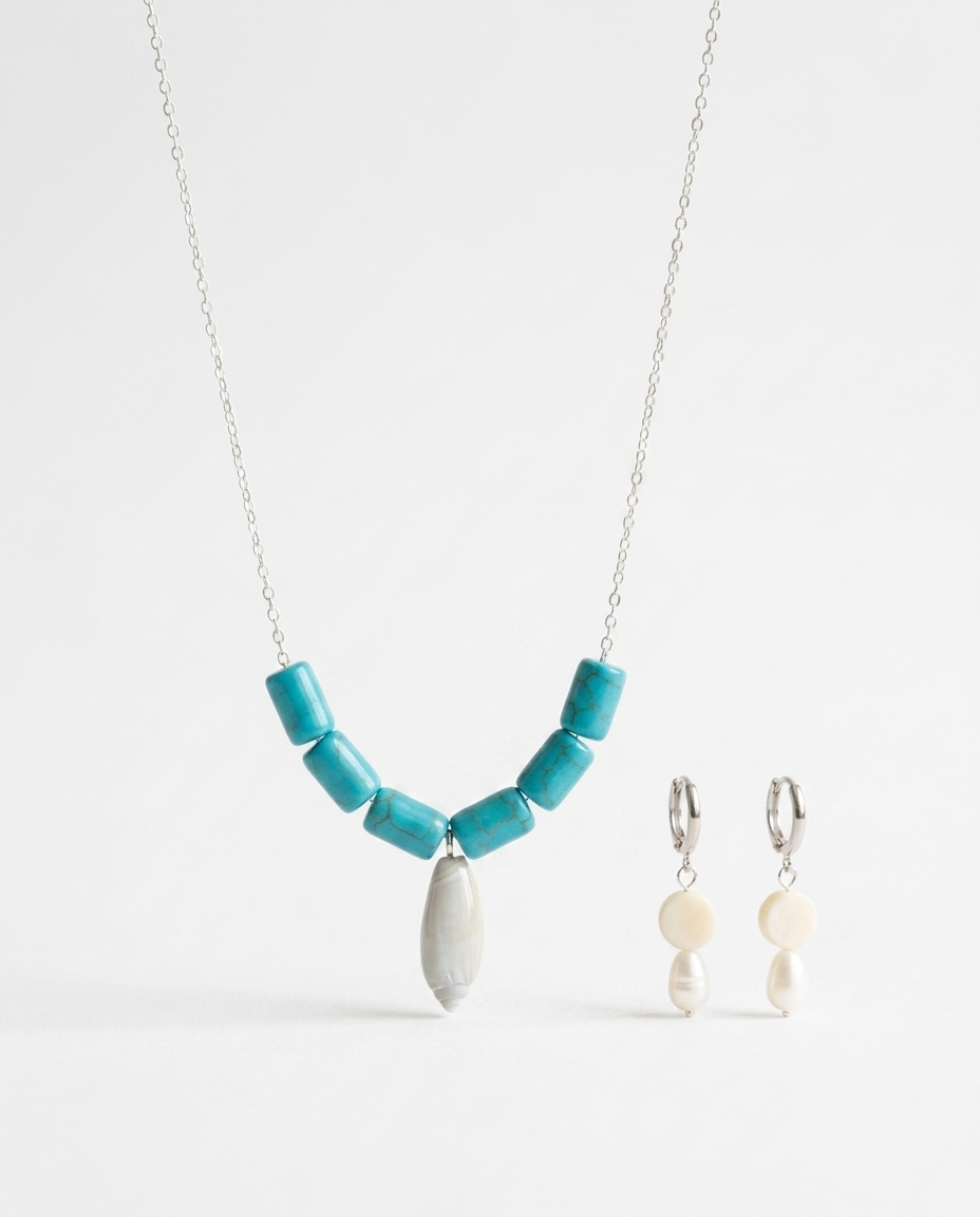 Olive Pearl Necklace & Earrings Set Ostella Shells
