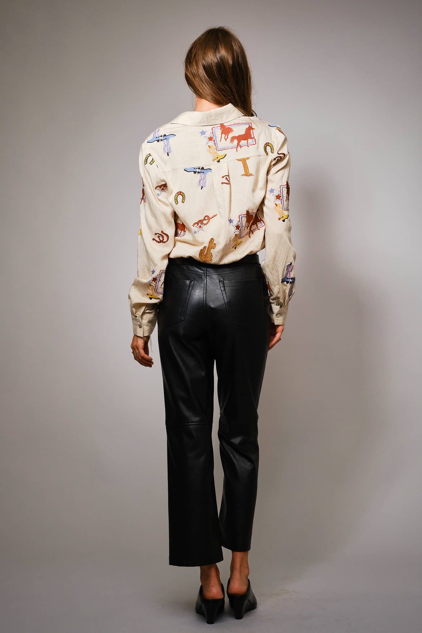 Blue B "She's Western" Embroidered Shirt — Horses, Cacti, Stars & Boots Western Embroidery Cowhide and Conchos