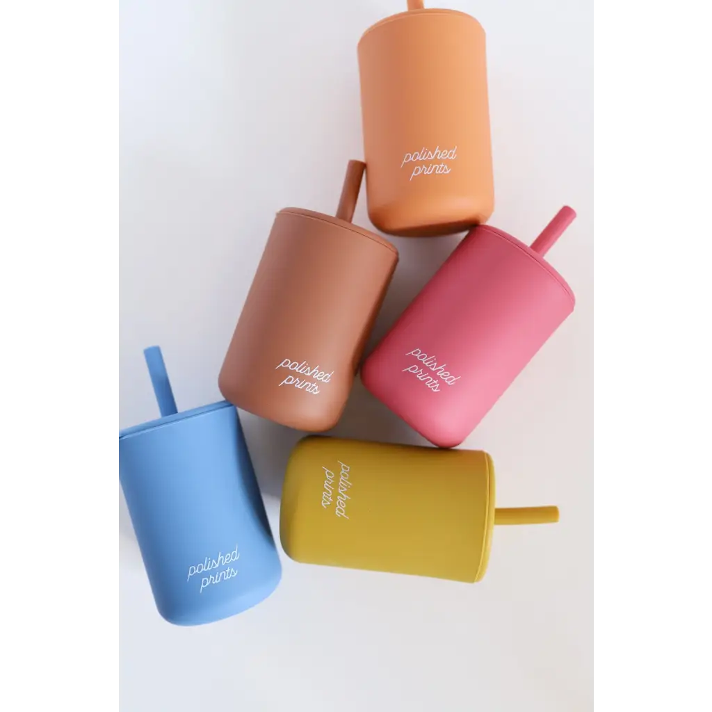 Mini Silicone Straw Cups for Kids in Mustard
