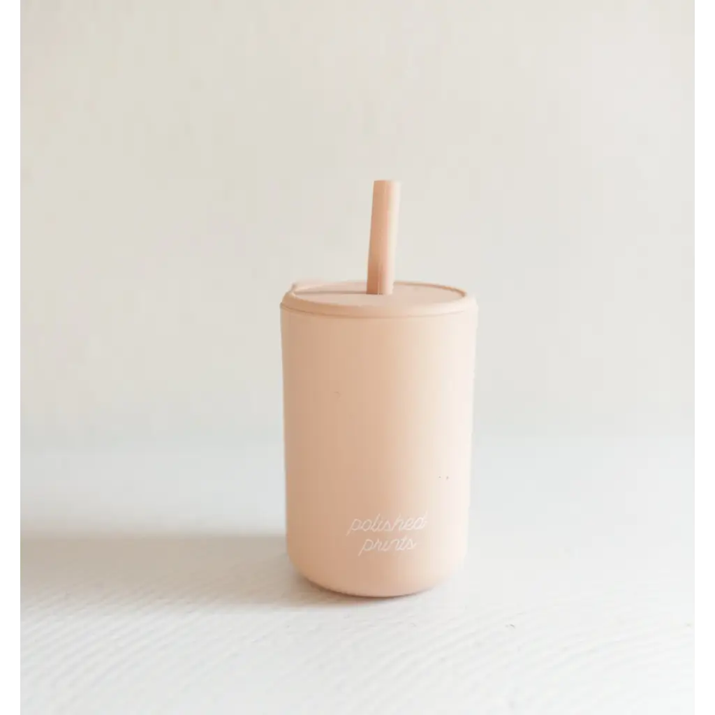 Mini Silicone Straw Cups for Kids in Peach