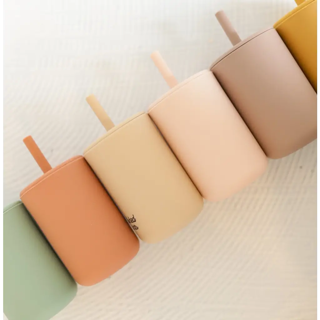 Mini Silicone Straw Cups for Kids in Peach