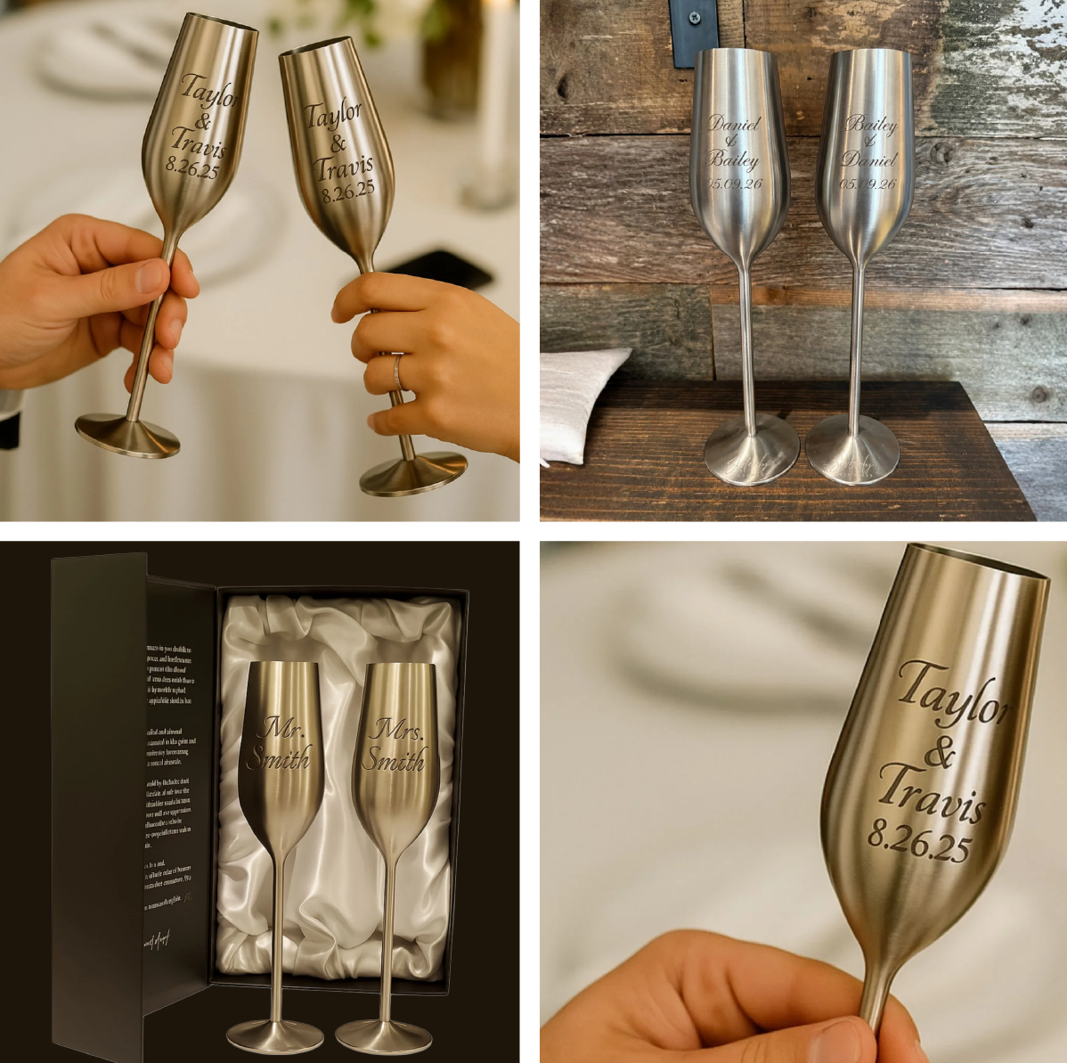 Silver Personalized Champagne Flutes Set of 2, 7.5 Ounces (221.80 ml) Sister.ly Drinkware