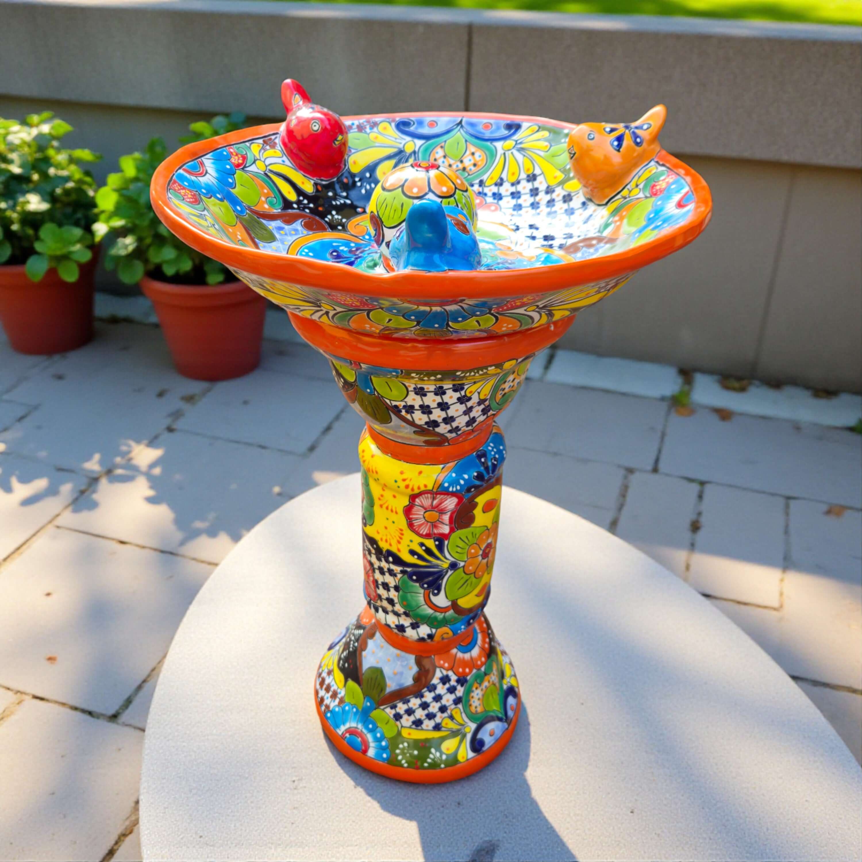Talavera Bird Bath with Center Ball | Colorful Mexican Garden Art
