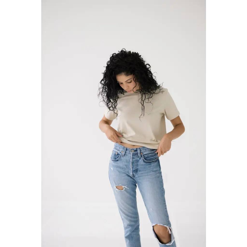 Mom Crop in Bone White
