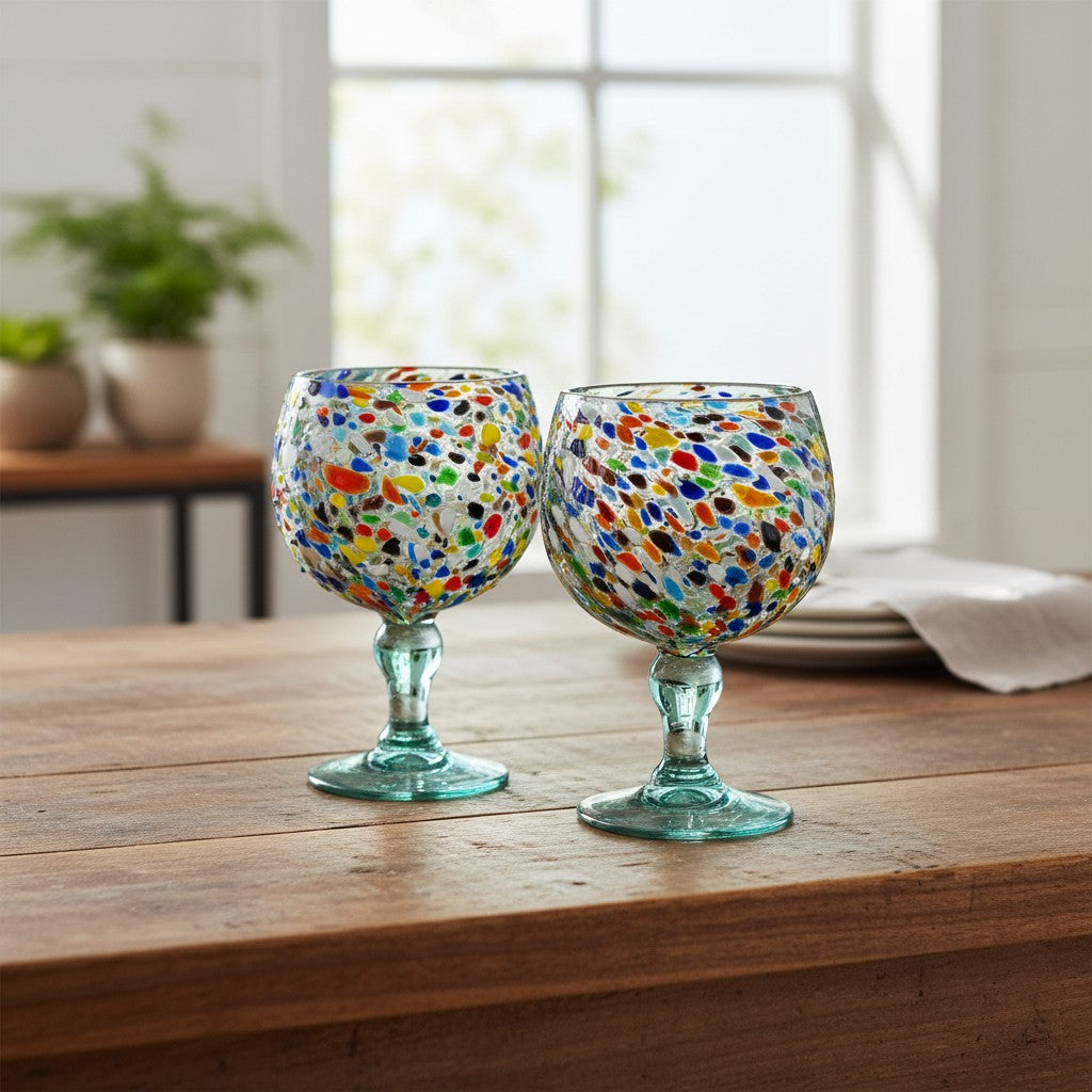 Handblown Mexican Shrimp Cocktail Glass | Confetti Pebble Fishbowl