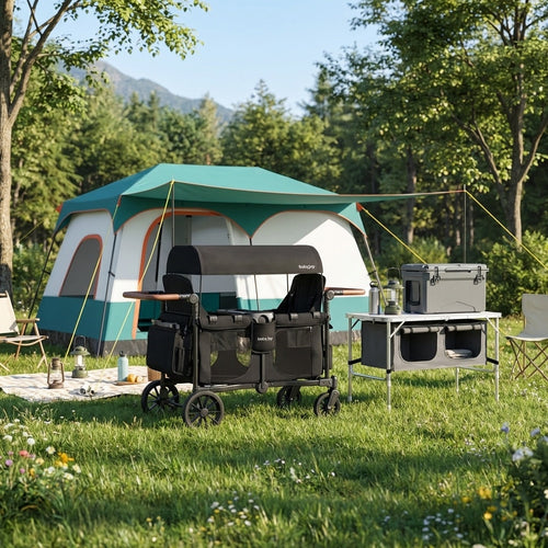 4-in-1 Family Camping Gear Set: Wagon Camping Table Cooler and Camping Tent GemGear