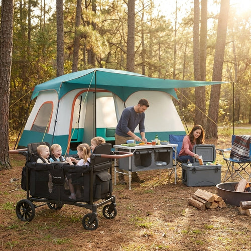 4-in-1 Family Camping Gear Set: Wagon Camping Table Cooler and Camping Tent GemGear