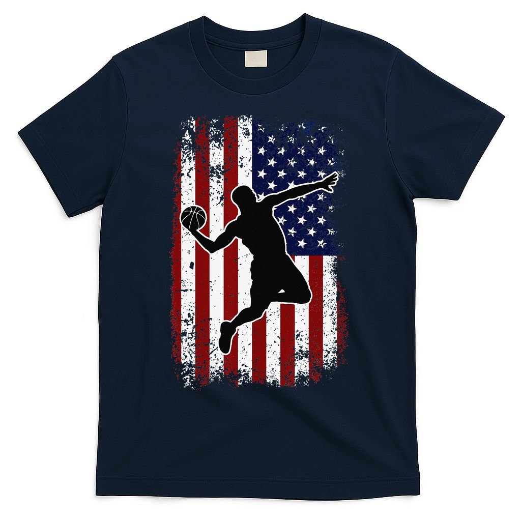 Vintage Basketball 4th of July USA American Flag T-Shirt Mood Vibes Tees - Express Your Mood, Wear Your Style