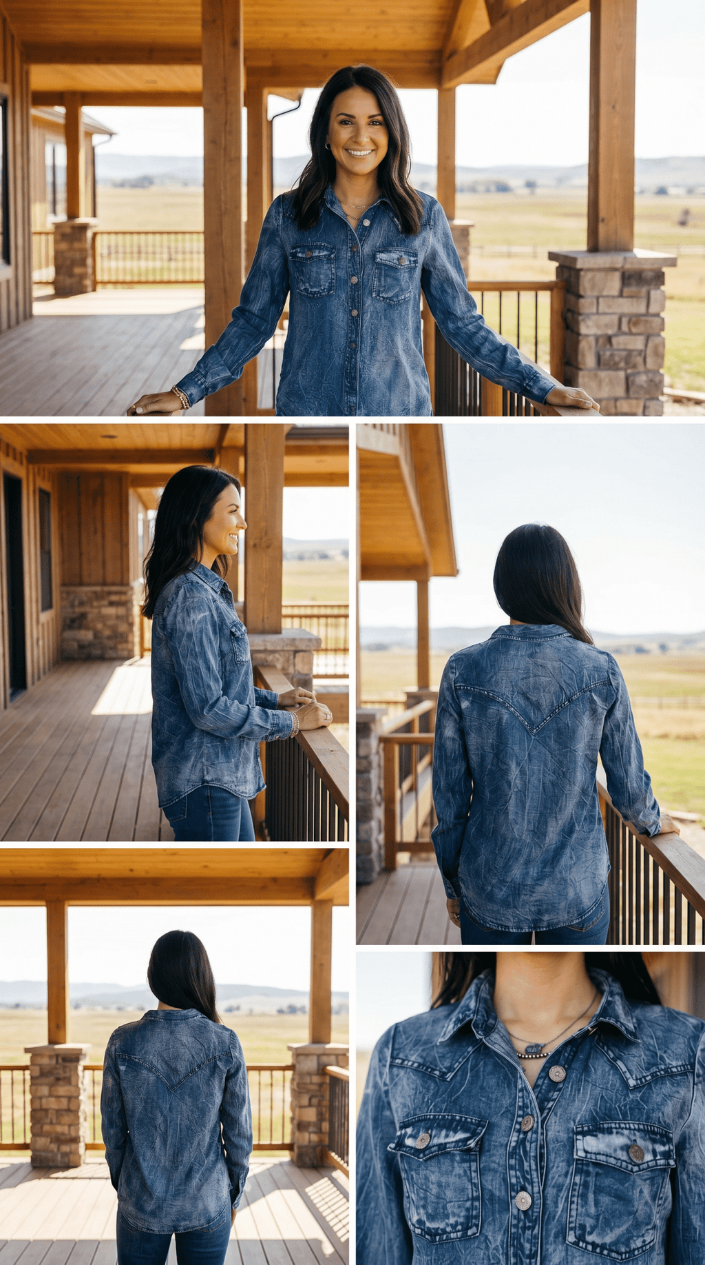LUCKY & BLESSED Vintage Blue Washed Western Denim Shirt — Concho Button Tencel Cowgirl Statement Cowhide and Conchos