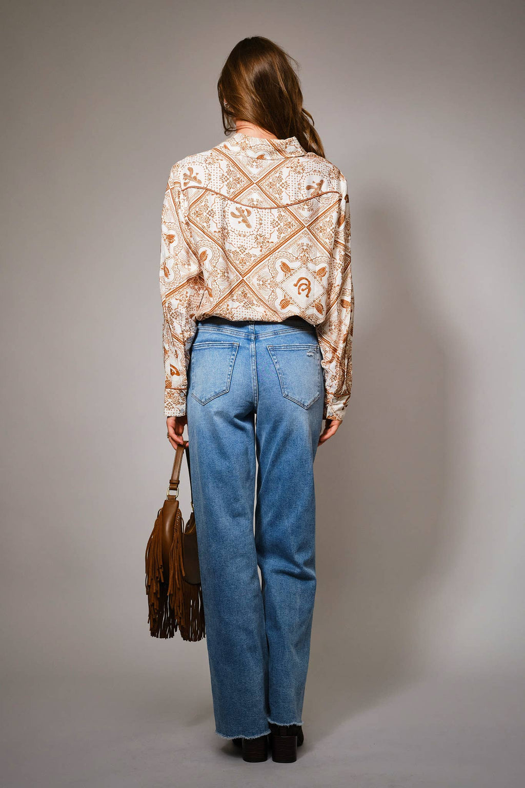 Blue B "Rust Bandana" Vintage Western Snap-Front Shirt — Buttery-Soft 100% Rayon Cowgirl Outlaw Cowhide and Conchos