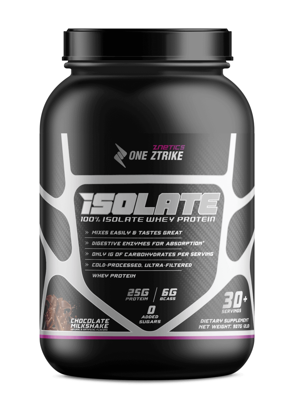Whey Isolate Protein Chocolate 2LB | 25g Protein, Zero Sugar | ONE ZTRIKE by ZNETICS Znetics