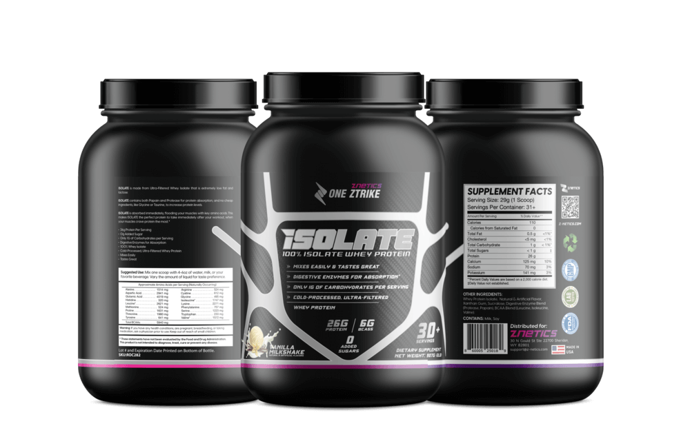 Whey Isolate Protein Vanilla 2LB | 26g Protein, Zero Sugar | ONE ZTRIKE by ZNETICS Znetics