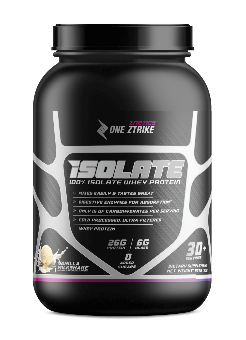 Whey Isolate Protein Vanilla 2LB | 26g Protein, Zero Sugar | ONE ZTRIKE by ZNETICS Znetics